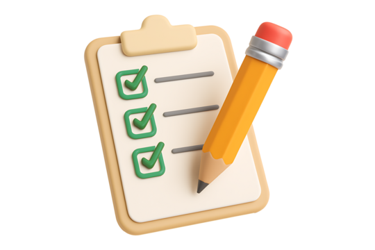 Checklist Form with Multiple Completed Items, Smooth 3D Render, Project Management and Success Theme