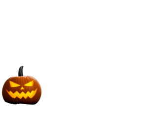 A luminous jack-o'-lantern with a jagged grin gleams against a vast, stark black background, eerie and evocative