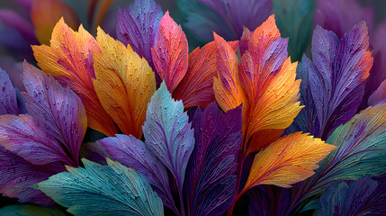 Colorful leaves texture unusual floral background : Generative AI