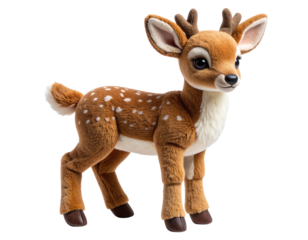 Realistic Stuffed Deer Toy with Soft Fur Texture, isolated on transparent background”