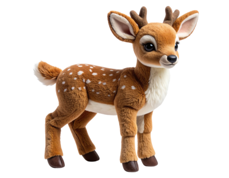 Realistic Stuffed Deer Toy with Soft Fur Texture, isolated on transparent background”