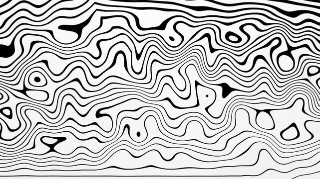 Abstract fluid animated background of distorted black and white wavy lines