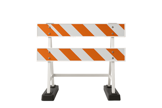 Orange and White Traffic Barrier, Detour and Roadwork Control Device, Clean Studio Shot