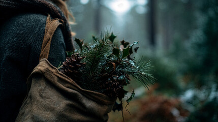 Holiday Foraging - Natural Decor in Tote Bag - Sustainable Celebration