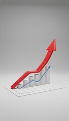 Rising Bar Chart with Red Growth Arrow