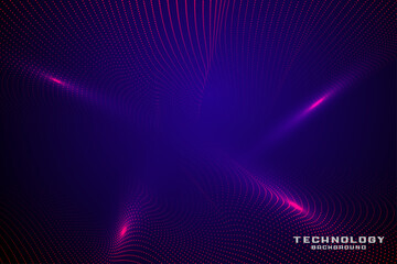 Gradient particle wave background. Futuristic purple technology background with glowing dots and wave lines.