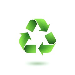 Recycling Symbol Made of Green Leaves on White Background