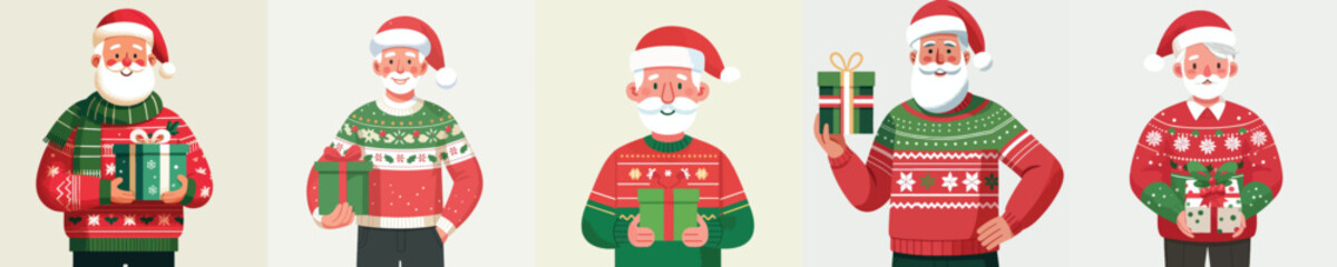 vector of a grandmother carrying a Christmas gift