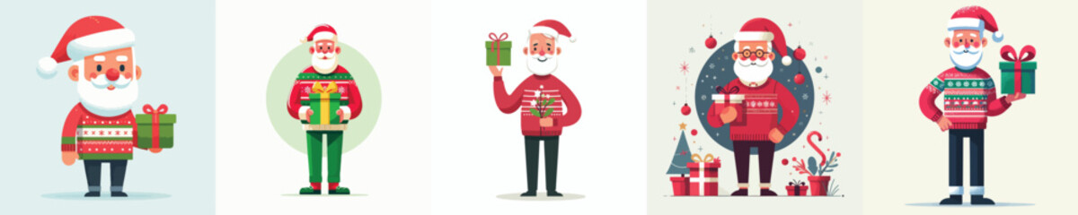 vector full body of a grandfather carrying a Christmas gift