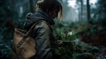 Holiday Foraging - Natural Decor in Tote Bag - Sustainable Celebration