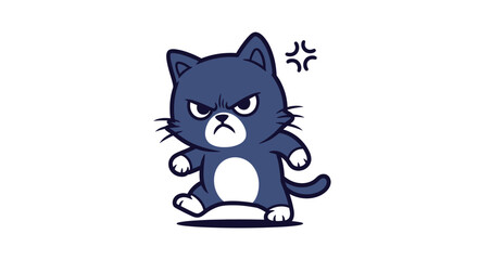 Fototapeta premium An angry cartoon cat with furrowed brows and clenched fists, stomping forward with a furious expression.