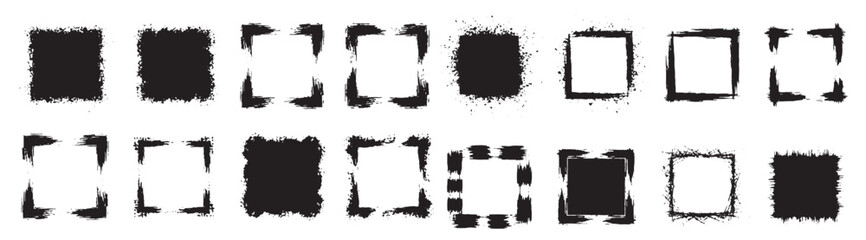 Set of black grunge-style frames and borders featuring distressed, worn, and rough textures. Perfect for creating vintage posters, flyers, album covers, scrapbook layouts, social media graphics