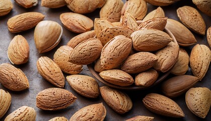 almonds raw natural seeds with textured shells background