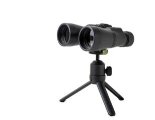Black Binoculars on Tripod Mount, Isolated