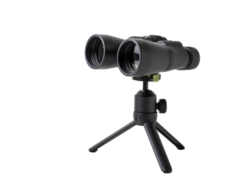 Black Binoculars on Tripod Mount, Isolated
