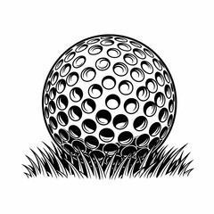 Realistic Golf Ball on Grass Black and White Vector Illustration