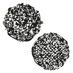 Abstract grunge spheres. Random texture Vector. Black speckle circle. Scattered debris element.