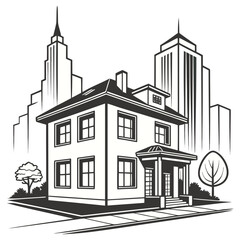 Fototapeta premium Vector illustration of a city - Modern Residential House Vector with City Skyline Background