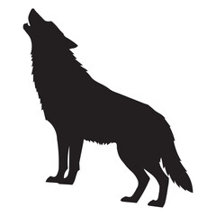 Howling wolf black silhouette, Wild wolf animal vector, Wolf outline isolated design, Forest wolf silhouette art, Wildlife predator wolf shape.