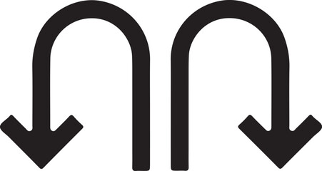 Two black u turn arrows pointing downwards on a white background © muhammad