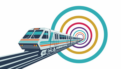 High-Speed Commuter Train Vector Illustration in Abstract Colorful Tunnel for Modern Urban Transportation and Connectivity