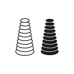 Stacked cone shapes. Simple geometric form. Black silhouette Vector. Abstract volume icon.
