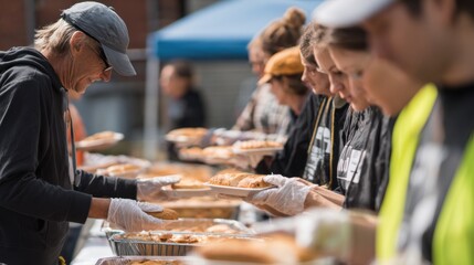 Volunteers Serving Food at Outdoor Community Event During Daytime