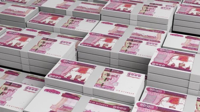 Myanmar 5,000 Kyat Banknote Horizontal 3D Animation ? Realistic Currency Motion, Finance, Economy, Business Investment, Money Flow, and Banknote Visualization
