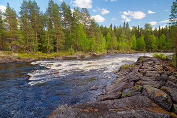 Beautiful wild river near Storuman in Lapland, northern Sweden