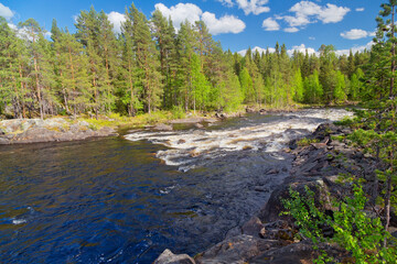 Beautiful wild river near Storuman in Lapland, northern Sweden