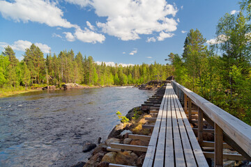 Beautiful wild river near Storuman in Lapland, northern Sweden