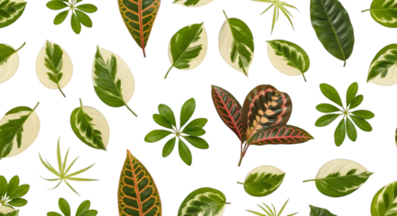 Vibrant exotic tropical leaves arranged artfully on a clean white background