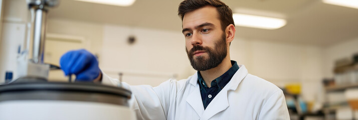 A focused scientist in a clean laboratory meticulously conducts an experiment, highlighting dedication to research, the pursuit of knowledge, and the importance of scientific innovation.