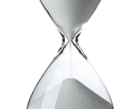 Transparent Hourglass with White Sand Isolated