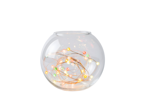 Transparent Globe Ornament Filled with Twinkling Fairy Lights Isolated on White Background