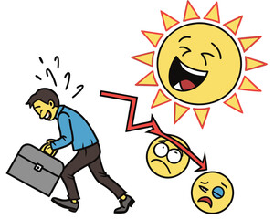 Man s downward spiral under a laughing sun