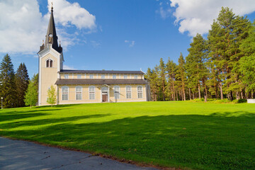 Old wooden church in Storuman, Lapland, northern Sweden