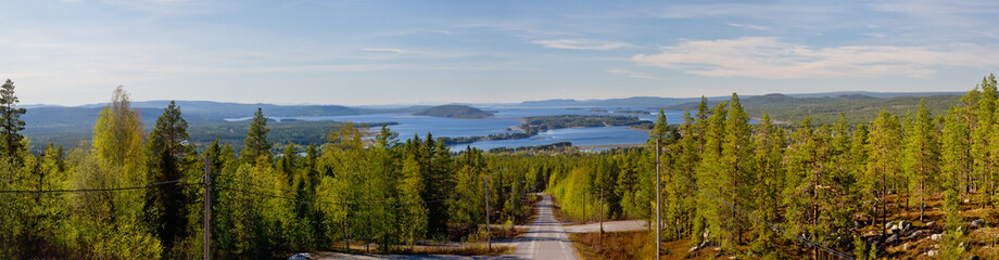 Panoramic view of Lake Storuman, Storuman in swedish Lapland, Northern Sweden