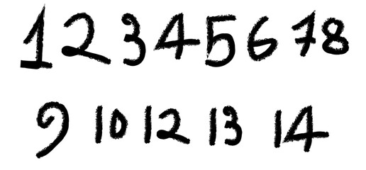 Handwritten numbers from 1 to 14