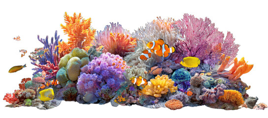Vibrant underwater scene: A breathtaking underwater scene, teeming with life and color, showcasing a diverse coral reef. The scene is teeming with vibrant marine life and a kaleidoscope of colors. 
