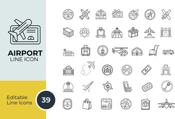 Airport Line Editable Icons set. 