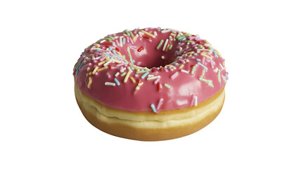 Sweet Temptation: A close-up shot of a vibrant doughnut, covered in pink frosting and colorful sprinkles, creating a visual feast.