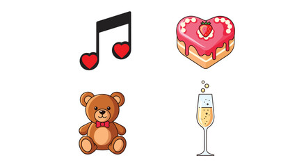 Four icons representing celebration and affection, Generative AI.