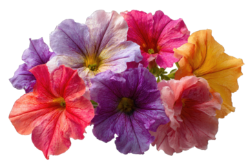 Vibrant Petunias: A captivating close-up of colorful petunias displays a stunning array of petal patterns and shades, inviting the viewer to appreciate the delicate beauty of each bloom.