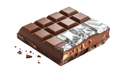 A partially unwrapped chocolate bar showing both pristine squares and a textured inner layer