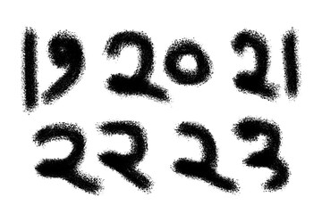 Handwritten numbers from nineteen to twenty three isolated on transparent background