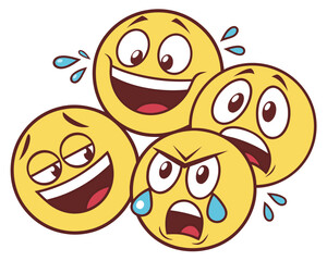 A group of diverse emoji faces expressing various emotions