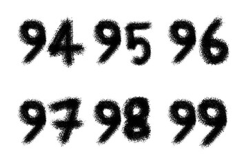 Numbers from ninetyfour to ninetynine isolated on transparent background