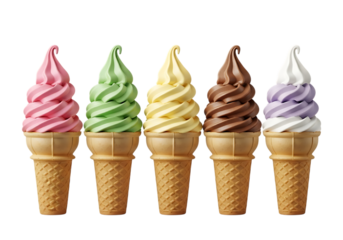 Colorful Swirl Ice Cream Cones Isolated on Black Background Delicious Treat