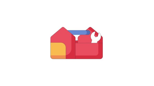 Tool Box multi colour outline animated icon video with white background